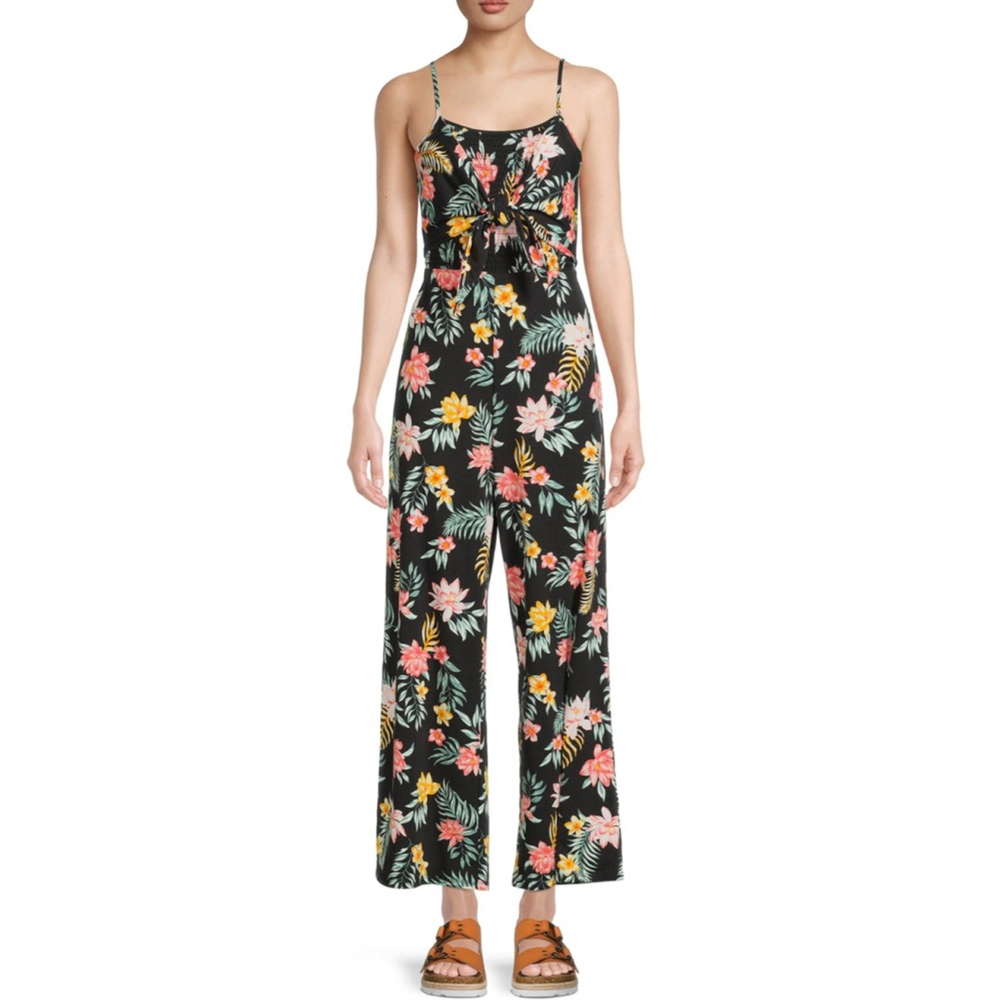 NO BOUNDARIES Juniors' Size M Floral Tie Front Jumpsuit